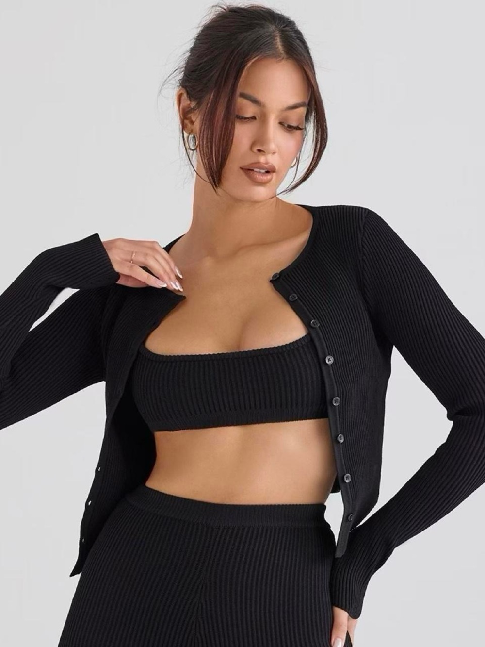 Black Ribbed Knit Cardigan✨